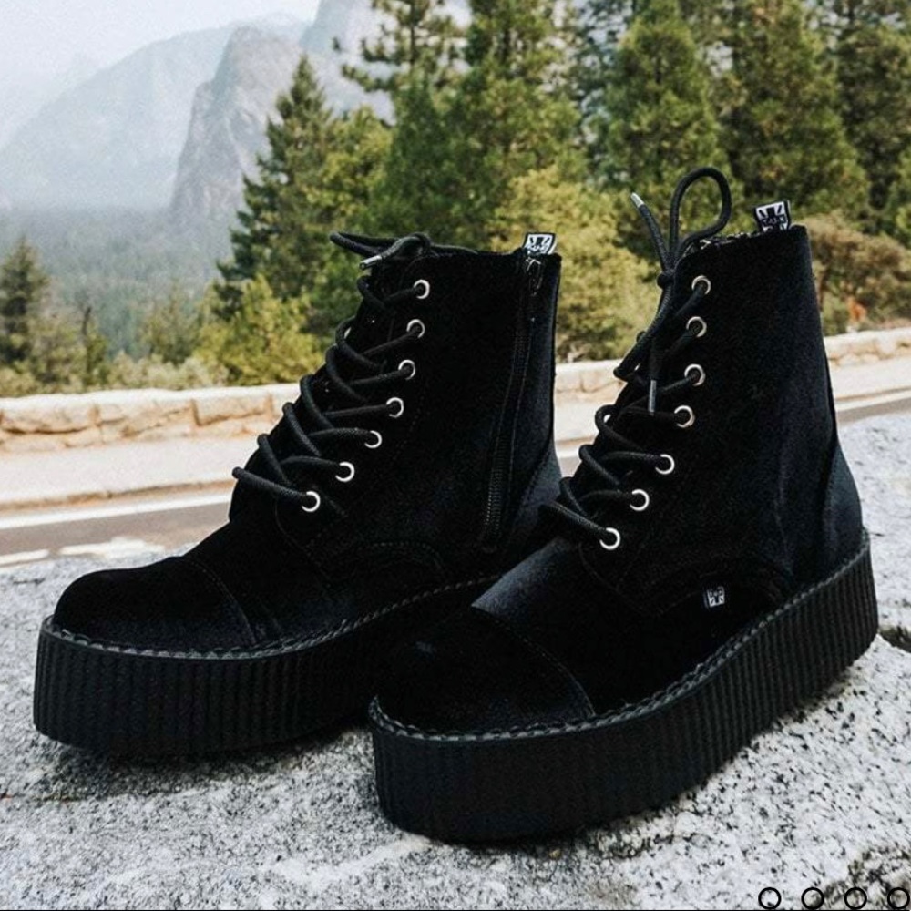 T.U.K. footwear Black Velvet 7-Eye Viva Mondo Boot tuk platforms